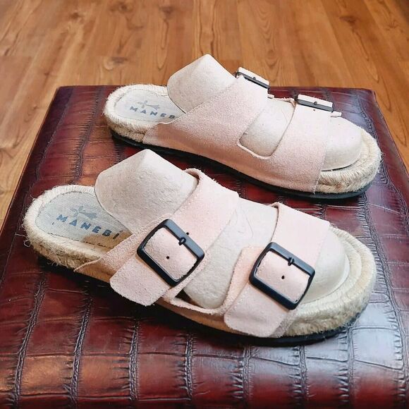 Manebi Nordic Suede Slide Sandals Palm Green Dusty Rose Size 41 Or 10.5 - Picture 3 of 7